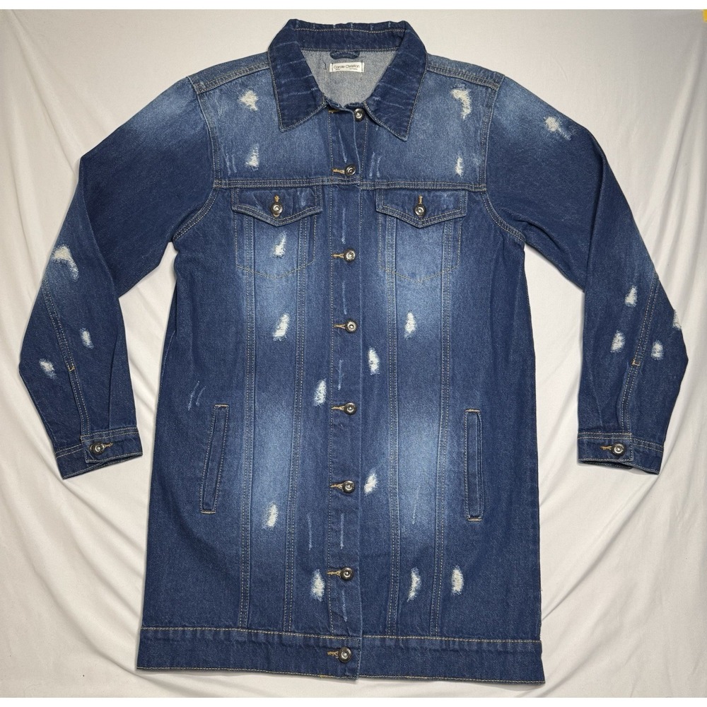 Carole Christian Distressed Blue Denim Jacket Women's Size Medium